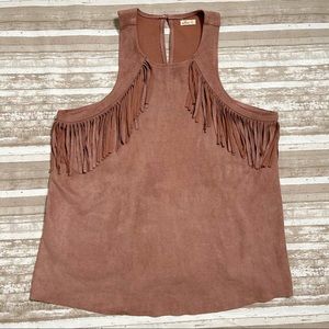 Hollister Blush Sleeveless Faux Suede Frin…